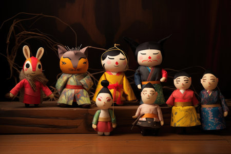 handcrafted toys depicting characters from folklore tales, created with generative aiの素材
