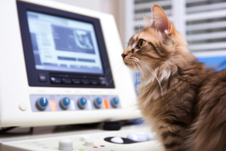 close-up image of an ultrasound machine in vet hospital, created with generative aiの素材