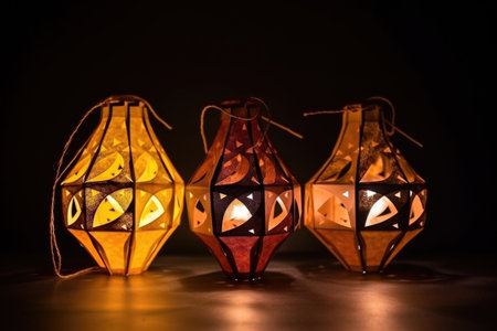 homemade ramadan lanterns against a dark background, created with generative aiの素材