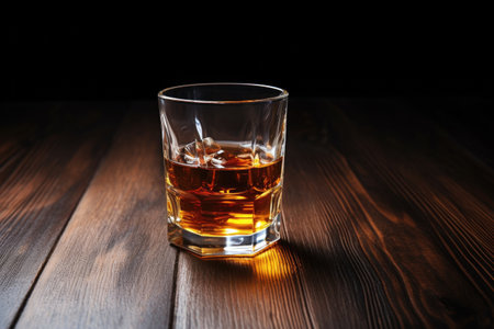 irish whisky in a glass on a dark wooden table, created with generative aiの素材