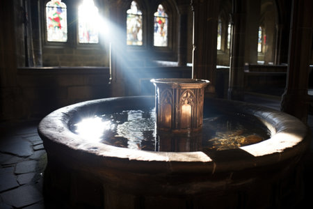 sunlight reflecting in a holy water font, created with generative aiの素材
