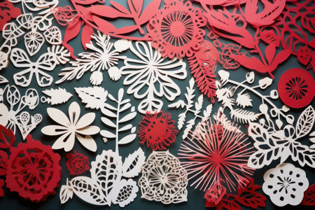 overhead shot of several decorative paper cut-outs, created with generative aiの素材
