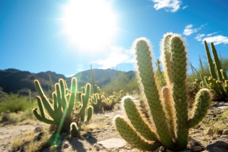 sunny cactus desert, summer, created with generative aiの素材