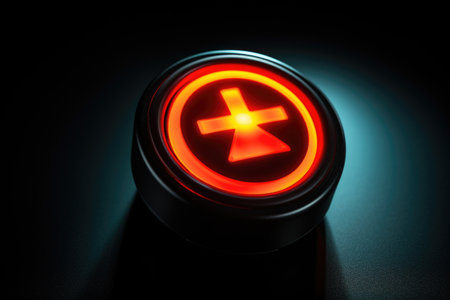 an emergency button glowing over a dark background, created with generative aiの素材