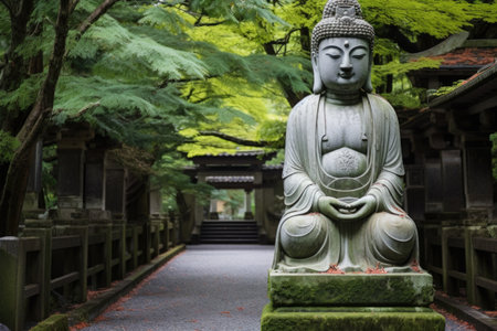 a large stone statue guarding a shrine entrance, created with generative aiの素材