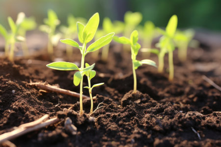 saplings sprouting in close proximity, created with generative aiの素材