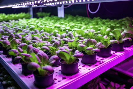 hydroponics system using led lights for plant growth, created with generative aiの素材