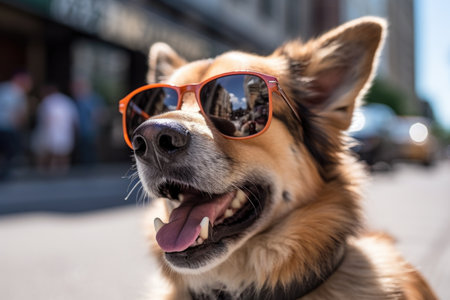 a dog wearing sunglasses on a sunny day, created with generative aiの素材