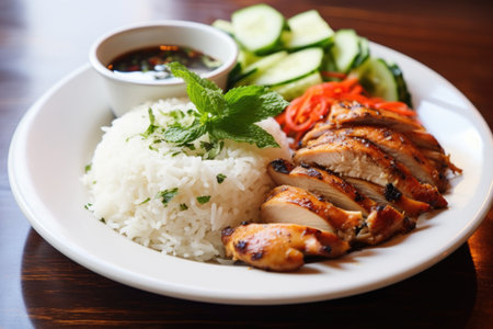 grilled chicken served on white jasmine rice, created with generative aiの素材