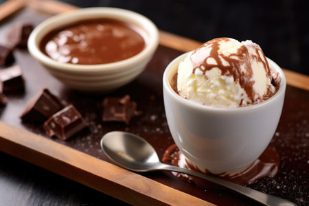 hot chocolate with a blob of vanilla ice cream, created with generative aiの素材