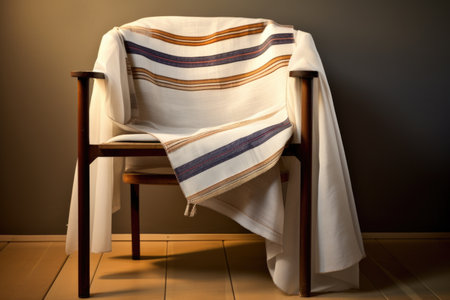 tallit folded delicately on a light-colored chair, created with generative aiの素材