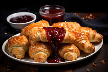 french croissants served with american bbq sauce, created with generative aiの素材