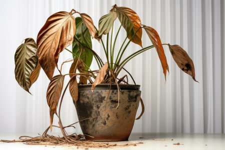 a neglected houseplant with withered leaves, created with generative aiの素材