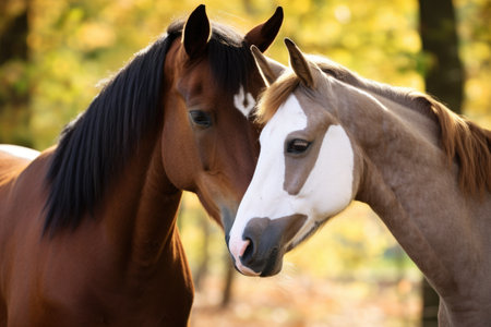 two horses nuzzling each other, created with generative aiの素材