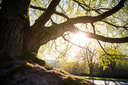 a tree where one branch blocks the sunlight for another, created with generative aiの素材