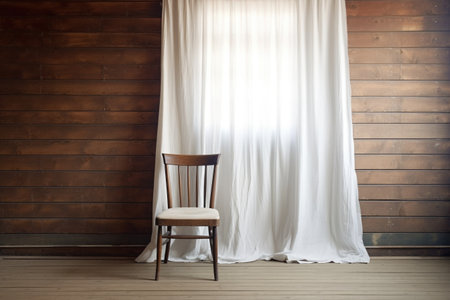 white drapery over an empty wooden chair, created with generative aiの素材
