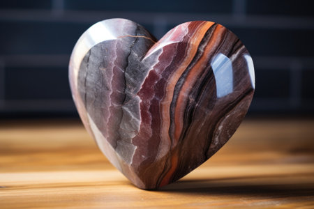 a gratitude stone heart shape on a wooden table, created with generative aiの素材