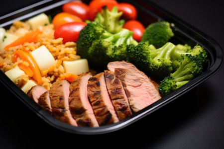 close-up of a complex carbohydrate-based meal ready for serving, created with generative aiの素材