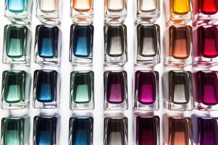 bottles of nail polish with various colors, created with generative aiの素材