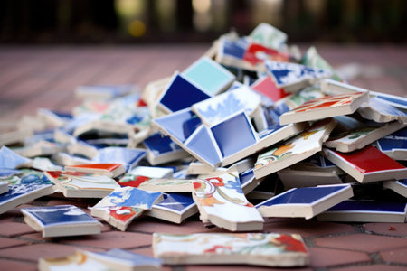 piece of broken tile next to pile of whole tiles, created with generative aiの素材