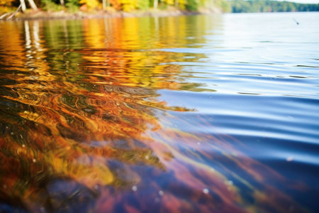 oily rainbow sheen floating on a lakeè¢Âs surface, created with generative aiの素材