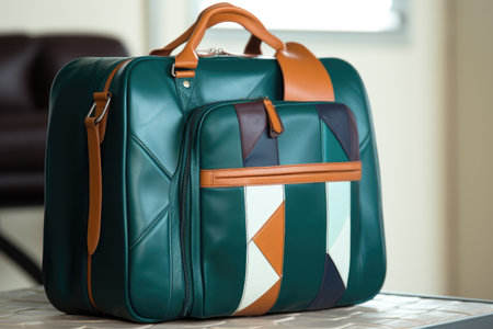 luggage tags on a set of matching luggage bags, created with generative aiの素材