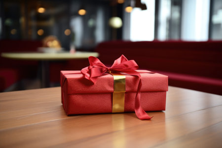 an unopened gift box seemingly forgotten on a table, created with generative aiの素材