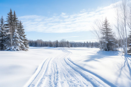 nature scene with cross country ski tracks, created with generative aiの素材