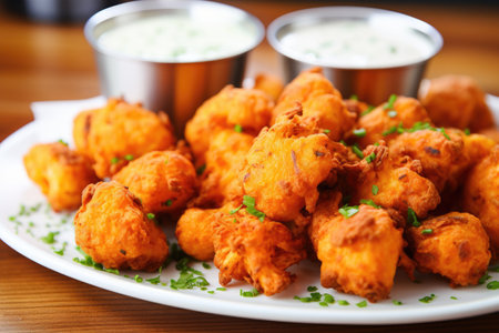 macro shot of buffalo-roasted cauliflower bites, created with generative aiの素材