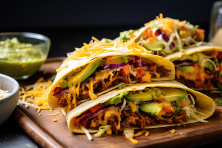 overstuffed tacos spilling their shredded cheese filling, created with generative aiの素材