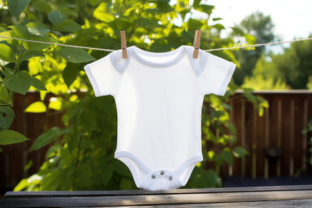 white baby onesie on a clothesline, created with generative aiの素材