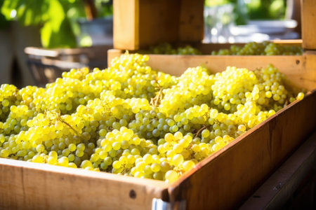 chardonnay grape bunches ready for champagne processing, created with generative aiの素材
