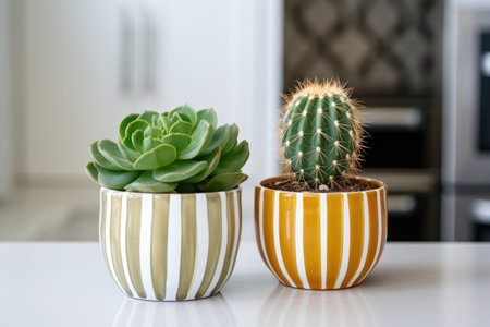 two similar looking cacti placed side by side in pots, created with generative aiの素材