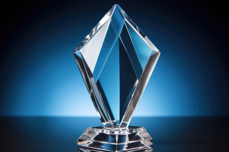 detailed shot of a diamond-shaped glass award, created with generative aiの素材