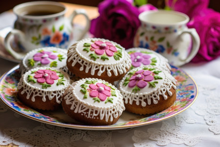 russian birthday bread karavai decorated with floral patterns, created with generative aiの素材