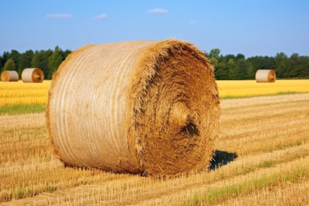 a large round haystack in a field, created with generative aiの素材
