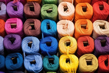 shot of dyed threads of different colors, created with generative aiの素材