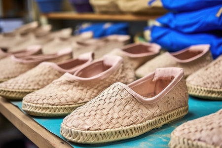 unfinished espadrilles waiting for the next production step, created with generative aiの素材