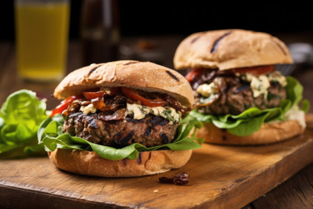 grilled mushroom burger with lettuce on a wholegrain bun, created with generative aiの素材