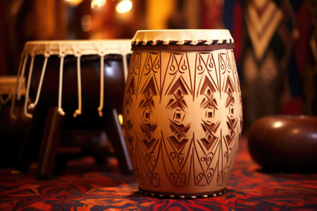 a polynesian drum decorated with tribal ornaments, created with generative aiの素材