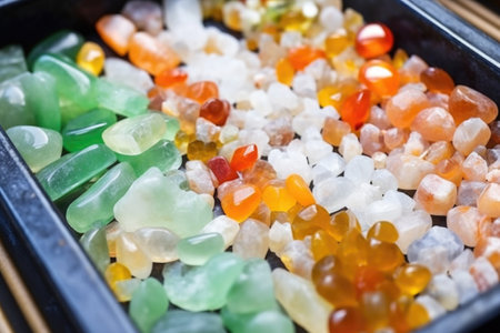 array of raw and opals in a sorting tray, created with generative aiの素材