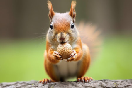 a close-up of a squirrel holding a nut, created with generative aiの素材