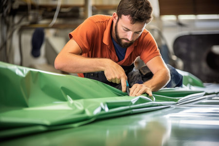 close up of inflatable boat material being cut, created with generative aiの素材