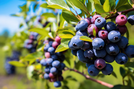 blueberry bush heavy with ripe fruit, created with generative aiの素材