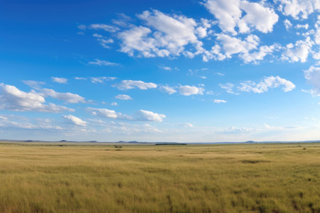 a panoramic view of an expansive, open grassland, created with generative aiの素材