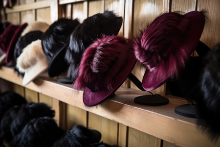 orthodox yiddish fur hats in a row, created with generative aiの素材