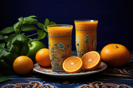 freshly squeezed orange juice with festival motifs, created with generative aiの素材