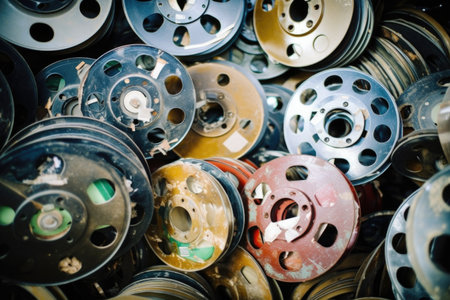 film reels stacked in a neat pile, created with generative aiの素材