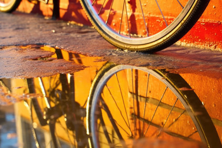 reflection on the polished surface of the bicycle wheel, created with generative aiの素材