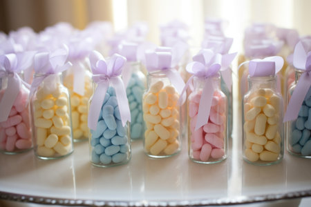 mini pastel-colored champagne bottles as shower tokens, created with generative aiの素材